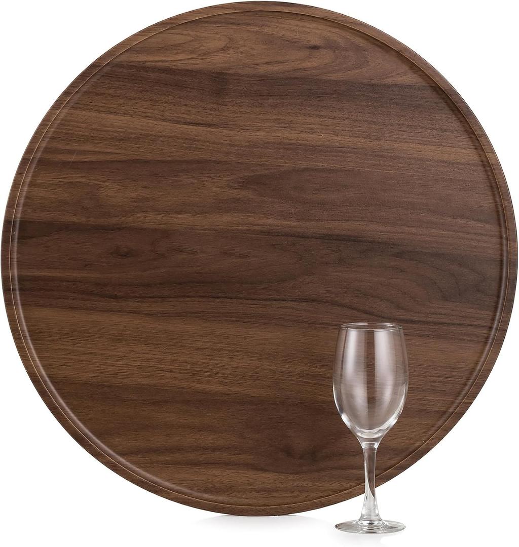 Hanobe Large Ottoman Serving Tray: Round Wooden Trays 18" Contemporary Decorative Coffee Table Tray Circle Big Platter Modern Home Decor for Living Room