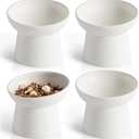 YauYik 4 Pcs Ceramic Raised Cat Bowls, Tilted Elevated Cat Food Bowl, Stress Free, Whisker Fatigue, Backflow Prevention, Dishwasher and Microwave Safe, Food and Water Feeding Bowls Set, White