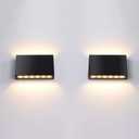 FUDESY LED Wall Sconce, Black Plastic Modern Wall Light Fixtures, Indoor Outdoor Up and Down Wall Lighting for Living Room Bedroom Hallway Corridors, 3000K, Warm White, 2-Pack