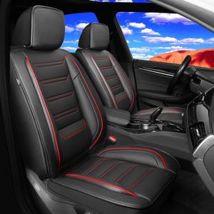 Fit Trailblazer Car Seat Covers for Select Chevrolet/Chevy Trailblazer 2021-2024 2025 - Full Coverage Leather, Waterproof & All Weather Seat Cushion Protector, Full Set, Black with Red Trim (702-Redline)