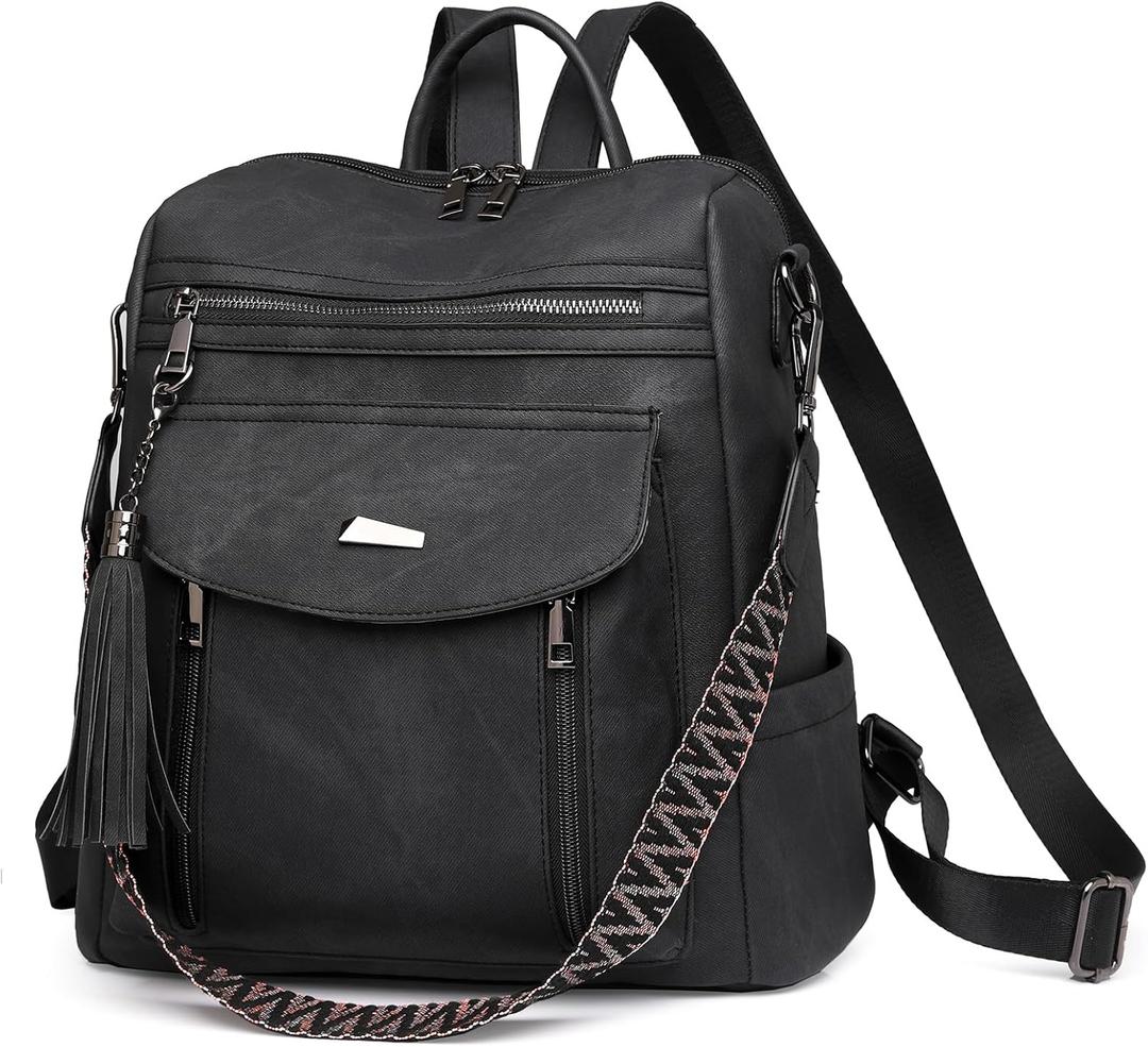 GAEKEAO Backpack Purse for Women Fashion Designer Ladies PU Leather Shoulder Bag Convertible Handbags for Travel Daily Use College Black