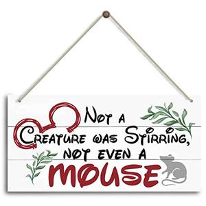 Christmas Door Sign Decor, Not a Creature was Stirring, not Even a Mouse, Winter Seasonal Christmas Wall Art Hanging Wooden Sign Merry Xmas Holiday Decorations for Home Outside Indoor