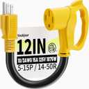 50 Amp to 110 Rv Adapter 3 Prong 12 Inch, NEMA 5-15P Male to NEMA 14-50R Female, Heavy Duty RV Electrical Adapter Cord for Camper, STW 10AWG 15A 125V 1875W, Yellow, ETL Listed