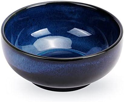 GRABADO Handmade Large Salad Bowls, Ceramic Bowl 60oz for Eating, Porcelain Serving Bowl Glazed, Popcorn Bowl 8"，Decorative Bowl for Salad, Ramen, Soup and Fruit,Dishwasher Microwave Safe(Sky Blue)