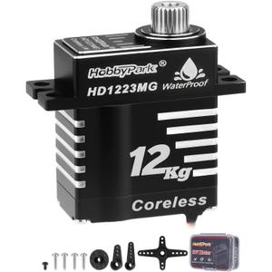 HobbyPark Waterproof 12kg High Torque RC Micro Servo Coreless Motor Metal Gear Digital Servo Aluminum Steering Servo for TRX4M TRX4MT 1/18 Crawler & Shift Servo for TRX4 SCX10 1/10 Airplane 180