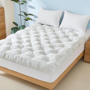 5 Inch Queen Mattress Topper Viscose Derived from Bamboo,Extra Thick Pillow Top Mattress Pad Queen Size,Cooling for Hot Sleepers,Memory Foam Filling for Pain Relief,White