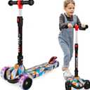 Scooter for Kids Ages 3-12, Foldable & Height Adjustable Kids Scooter with Graffiti Bodywork, Non-Slip Deck and Extra Wide PU Light-up Wheels (200 Lbs Weight Capacity)