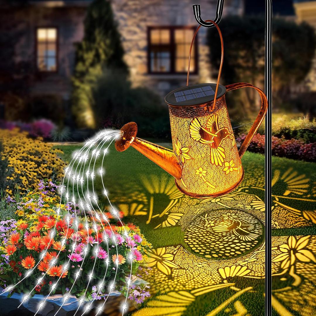 Solar Watering Can Lights, Hummingbird Gifts for Women Mom Grandma Birthday, Waterproof Outdoor Garden Decor Large Hanging Solar Lanterns Garden Lights for Patio Porch Yard Flowerbed Pathway (Cool White)