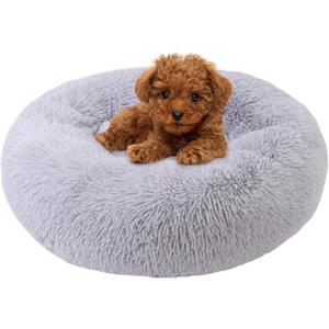 Small Dog Bed, Cat Beds for Indoor Cats, Calming Anti-Anxiety Donut Bed for Puppy and Kitten, Washable Round Fluffy Pet Bed for Extra Small Dogs and Cats(Fits up to 5 lbs Pets) (17" x 17" x 7.8", Light Grey)