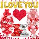 Valentines Balloon Kit Decor with I Love You Balloons, Heart Balloons with 1000 Pcs Silk Red Rose Petals for Valentines Day Galentines Party Decorations Proposal Wedding Anniversary Decor