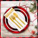 Layhit 175 Pcs Christmas Plastic Plates Set Disposable Christmas Plastic Dinnerware for 25 Guests Disposable Xmas Plates Napkins Cups Silverware for Holiday Party Supplies(Black Red)