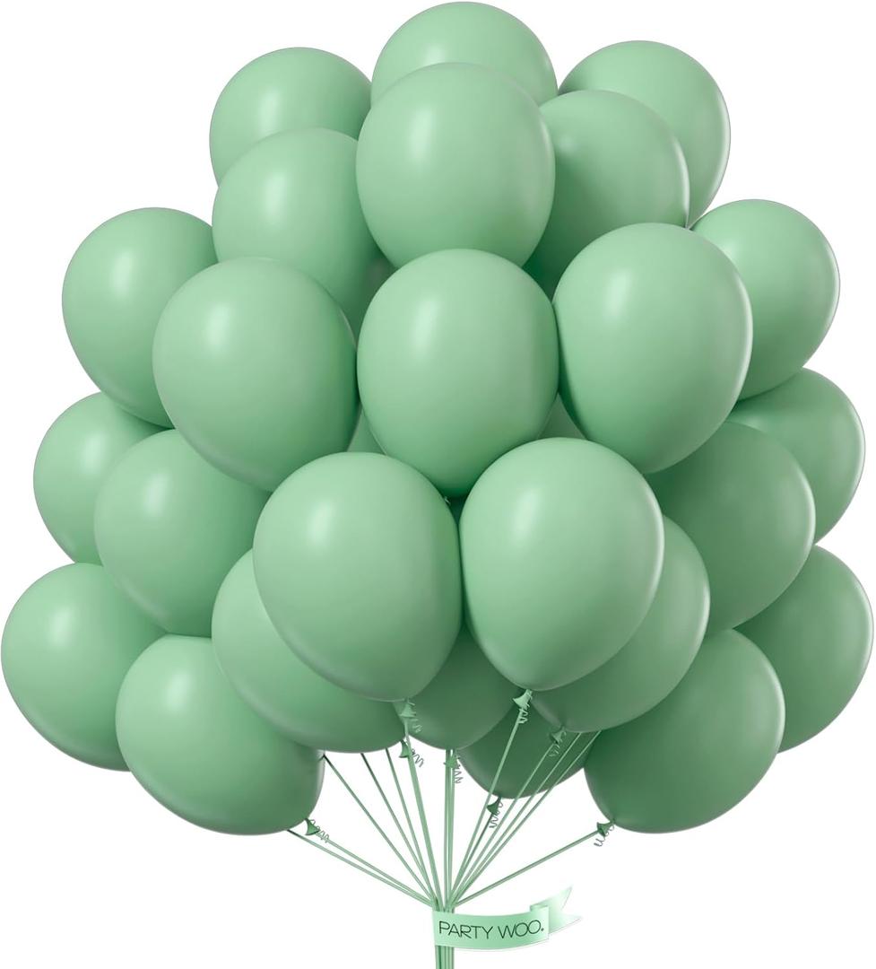 PartyWoo Dusty Green Balloons 12 Inch Matte Sage Olive Boho Green Eucalyptus Helium Balloons for Wedding Baby Shower Gender Reveal Birthday Graduation Jungle Safari Party Decorations Green
