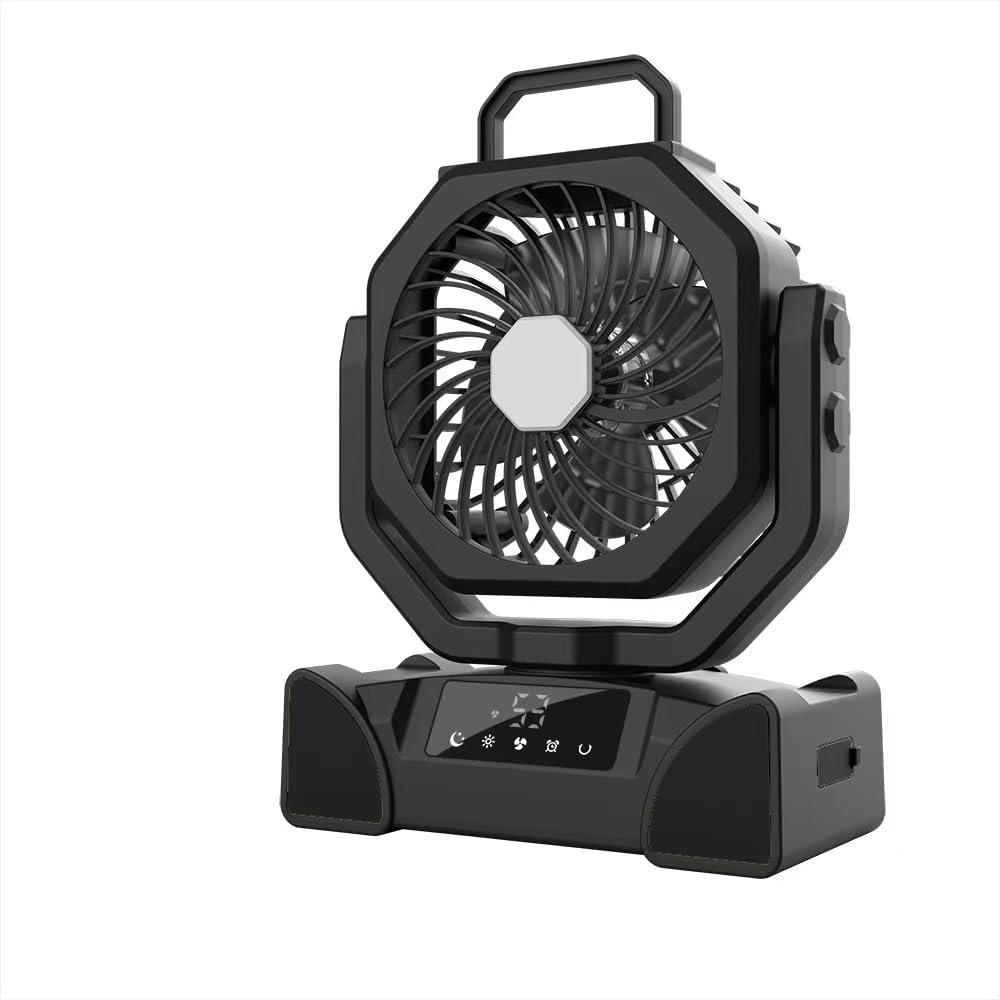 20000mAh Rechargeable Camping Fan with Light,5 Speeds, Auto Oscillating, Timer, LED Digital Display, 90Pivot with Hanging Hook for Camping, Power Outage, Hurricane, Jobsite (no solar panel)(Black)