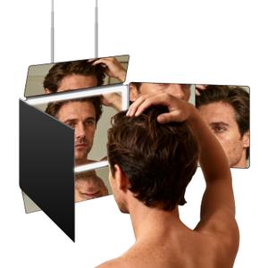 LMZNXCZ 5 Way Mirror for Self Hair Cutting,360 Haircuts Mirror Men for Barber Use Tools,to See Back of Head,Tri Fold with Portable Height Adjustable Telescoping Hooks