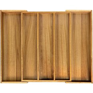 VaeFae Acacia Kitchen Silverware Organizer, Cutlery Drawer Organizer with 5 Compartments, Wooden Utensil Holder for Flatware and Cooking Tools (Large)