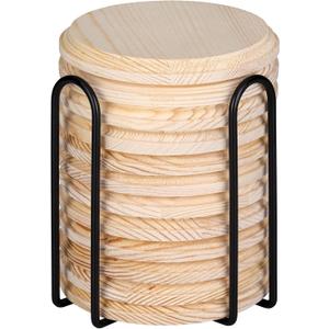 Dorhui 12Pcs Round Wooden Plaques for Crafts 4 Inch Wood Base Unfinished Natural Pine Wood Circle Craft Plaques for Craft Projects and DIY Home Decoration (12Pcs with Stand)