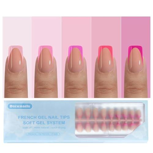Dsixnails French Tip Press on Nails, 150Pcs Soft Pink Short French Gel Nail Tips, Pre-lasting Soak Off Square Acrylic Fake Nails, No Need to File False Nail Tips Extension for Women Nails, 15Sizes