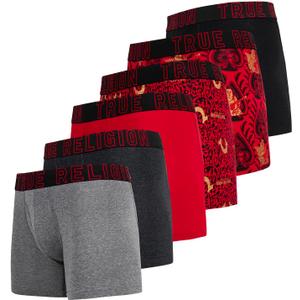 True Religion Men's Boxer Briefs Cotton Stretch Underwear for Men Pack of 6 (Medium, Red)
