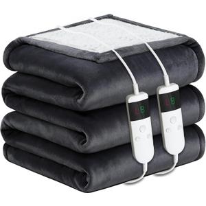 Electric Heated Blanket Queen Size 84''x90'' Soft Flannel & Sherpa Electric Blanket with 10 Heating Levels, Automatically Shut Down After 8h with Overheat Protection Machine Washable (Charcoal)
