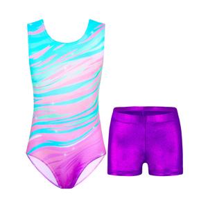Nymphperi Girls Gymnastics Leotards Size 5-6 Years Old Purple Zebra Tumble Outfits with Shorts