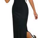 BEAUDRM Girl's Summer Cut Out Scoop Neck Maxi Dress Sleeveless Split Hem Casual Dresses Black 9Y 