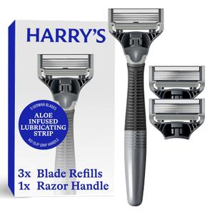 Harry's Original Shaving Kit for Men - Razor Handle and 3 Razor Blade Refill Cartridges - German Engineered - Charcoal