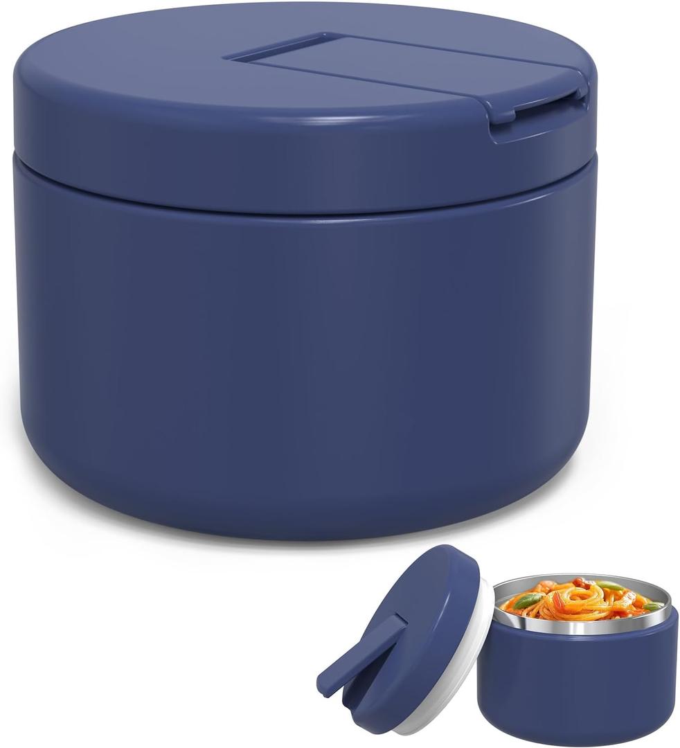 12oz Kids Soup Thermo for Hot Food Insulated Vacuum Food Jar with Buckle Lid, Stainless Steel Wide Mouth Leak Proof Lunch Container for School Travel-Blue