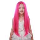 Child Hot Pink Wig Girls Long Bright Pink Straight Wig Kids Long Kolight Pink Middle Part Wigs Heat Resistant Synthetic Wigs with Cap
