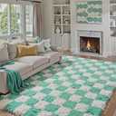 PureCozy Checkered Rug 6x9 for Living Room, Green and White Modern Shag Rug Washable Non-Slip Large Area Rug Super Soft Indoor Fuzzy Carpet Fluffy Rugs for Bedroom Home Aesthetic Decor