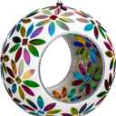 VCUTEKA Bird Feeder for Outside Hanging with Round Shape Glass Container to Attract More Wild Birds, Mosaic Fly Through for Garden, Yard, Backyard, Deck and Porch Decor, 7-Inch (White)