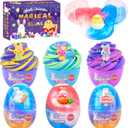 7 Pack Egg Slime Kit with 3 Bicolor Butter 4 Galaxy Slime for Boys Girls 8-12, Clear Making Toy for Party Favor, Sticker Bunny Egg Charm 4-6, Soft Non-Stick Birthday Basket Stuffer