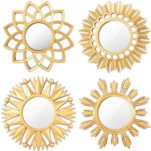 Namalu 4 Pcs Sunburst Mirror for Wall Decor, Small Circle Sun Espejos Decorative Mirror Hanging for Art Entryway Home Decor Bathroom Bedroom Living Room(Elegant,Gold)
