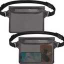 2-Pack Waterproof Pouch with Adjustable Waist Strap, Waterproof Dry Bag, Keeps Cell Phones and Valuables Safe and Dry, Perfect for Kayaking, Beach, Camping and Swimming (Black)