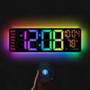 16" Digital Wall Clock with Night Light, Digital Clock with RGB Colors Changing Remote Control, Dual Alarm, Dimmer, Auto DST, Voice Control, Auto Time Sync, Clocks for Living Room, Gift for Elderly (Black)
