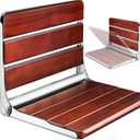 18.4" Folding Teak Shower Seat Wall Mounted  Fold Down Shower Chair, Solid Teak Wood Shower Bench with 304 Stainless Steel Frame, Wall Mount Shower Seat for Senior, Disabled, Bathroom, 400lb Capacity