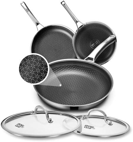 Non Stick Frying Pans Set with 2 Lid, Hybrid Skillet Set Nonstick (8+10+12inch), Pans for cooking, PFOA Free Stainless Steel Kitchen set, Dishwasher and Oven-Safe Cookware Sets: Home & Kitchen