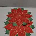 SYROVIA Round Christmas Placemat Set - Cream & Gold Floral/Red & Green Festive Coaster - Embroidered Linen Gift Poinsettia Flower Place Mat Decorative Placemats Heat Resistant Pad, Set of 2 (15.8")