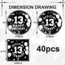 40Pcs 13th Birthday Party Decorations Plates Disposable Tableware Include Plates and Napkins For 20 Guests 13th Birthday Decorations for Boys Girls (White and Black 7)