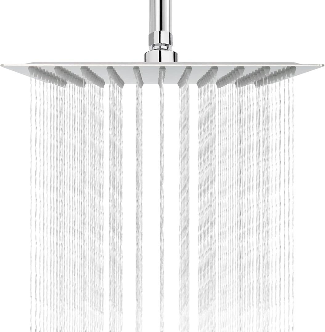 NearMoon Rain Shower Head, High Flow Stainless Steel Square Rainfall Shower, High Pressure Design, Awesome Shower Experience Even At Low Water Flow (10 Inch, Chrome Finish)