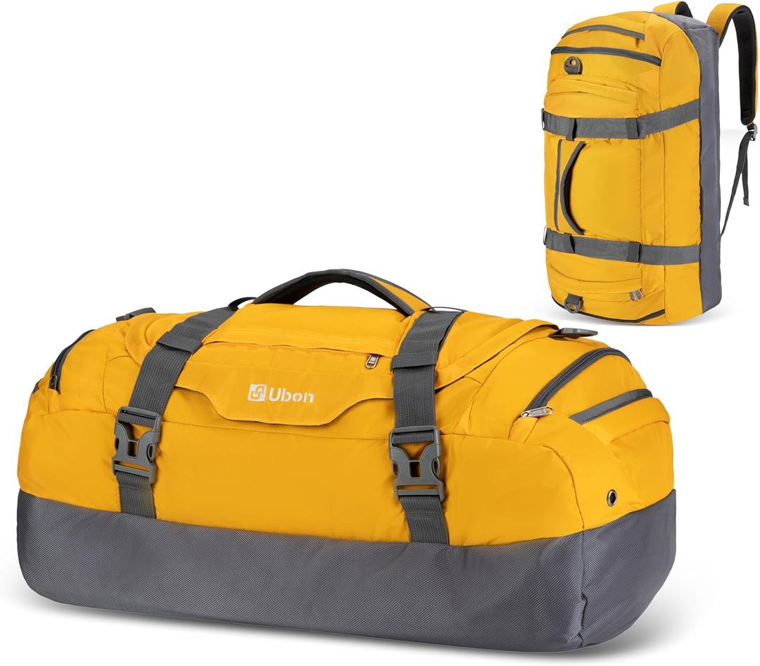 Ubon Large Duffel Bag Weekender Bags with Shoe Compartments 4-Way Sports Gym Backpack with Padded Straps Camping Traveling Duffle Bag (Yellow)