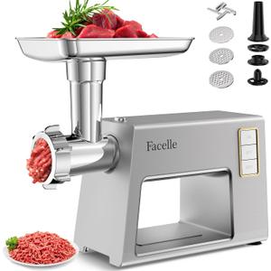 Facelle Electric Meat Grinder for Home Use, Mincer Machine with Stainless Steel Blades & 3 Grinding Plates,Sausage Stuffer & Kubbe Kit, Food Grinder for Burgers, Kibbeh, Beef Sticks, Chicken Patties