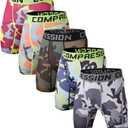 Holure Men's Performance Compression Shorts Athletic Workout Running Underwear (3 or 5 Pack) (Small, 5 Pack:camo-red/ Orange/ Grey/ Green/ Blue)