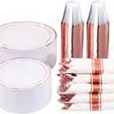 WELLIFE 350 Pieces Rose Gold Plastic Dinnerware, 50 Guests Disposable Plates with Rose Gold silverware and Cups, 50 Pre Rolled Napkins with Cutlery, Perfect for Wedding and Party