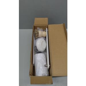 Luxe White Kitchen Soap Dispenser Set with Tray and Dish Brush, Refillable Hand and Dish Soap Dispenser Set Bottles with Pump for Lotion Handsoap Liquid Dishwashing Kitchen and Bathroom Countertop Set