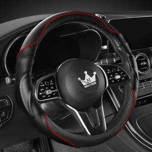 3D Car Steering Wheel Cover Comfort Grip Massage Sporty Anti-Slip Carbon Fiber Faux Leather for F150, Trucks, Jeep, Van, Car Handle Covers for All Seasons, 15.2-16in, Red (Large Size[15.2-16"](38.6-40.5cm))