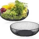 Yesland 2 Pack Metal Wire Fruit Basket- 11 Inches Black Kitchen Countertop Fruit Bowl Vegetable Holder for Bread, Snacks, Households Items Storage for Kitchen, Livingroom (Low)