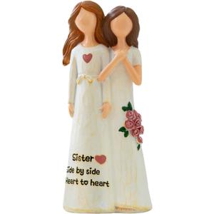 Resin Sister Figurine Statue, 6" Hand-Painted Friendship Sculpture for Best Friends, Sisters, Women  Unique Gift for Birthday, Christmas, Elegant Home Decor Keepsake with Best Wishes Card (White)