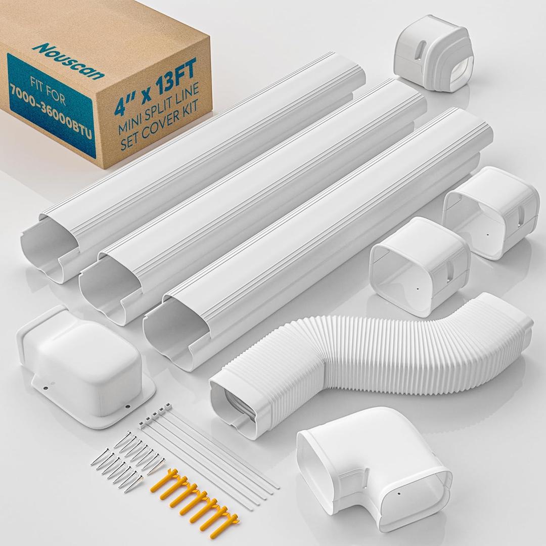 4" 13Ft Mini Split Line Set Cover with Flexible Duct, Upgrade PP Decorative Paintable Lineset Cover Kit, 39.37" per Straight Duct, for Minisplit, Air Conditioner, Central AC, HVAC