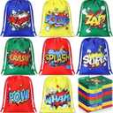 Kajaia 24 Pieces Hero Party Favors Bags 7.1 x 5.1 Inch Drawstring Reusable Comic Party Gift Goodie Candy Treat Bags for Kids Hero Birthday Shower Supply Classroom Reward Prize