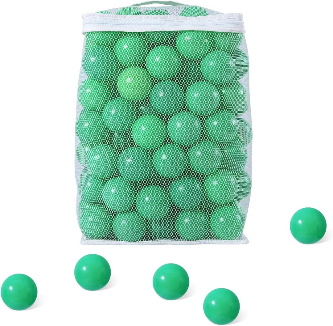 Ball Pit Balls for Kids, Plastic Refill 2.2 Inch Balls, 100 Pack, Bright Colors, Phthalate and BPA Free, Includes a Reusable Storage Bag with Zipper (Green)